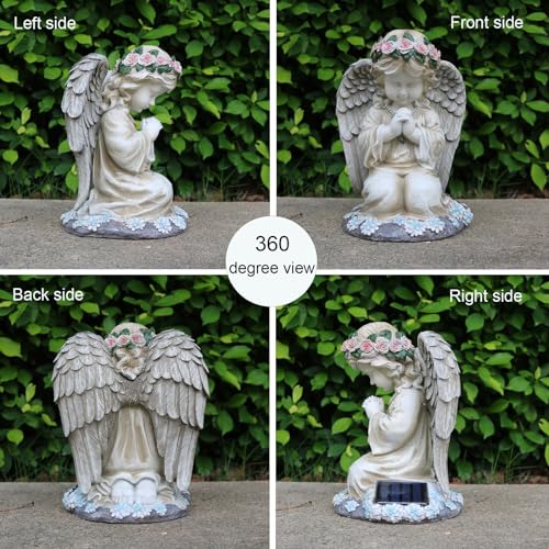 Solar Angel Garden Statues Outdoor,Garden Angel,Praying Angels Figurines | Kneeling Angel Girl,Angel Solar Lights,Home Decor for Patio Lawn Yard or Cemetery, Garden Gifts for Mom Grandma,Waterproof - style: Antique