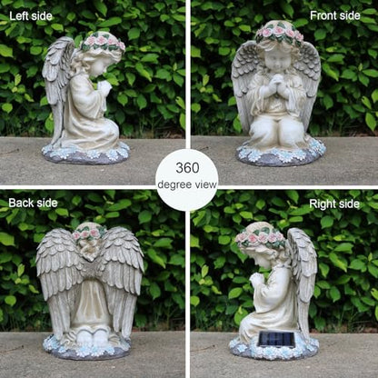 Solar Angel Garden Statues Outdoor,Garden Angel,Praying Angels Figurines | Kneeling Angel Girl,Angel Solar Lights,Home Decor for Patio Lawn Yard or Cemetery, Garden Gifts for Mom Grandma,Waterproof - style: Antique