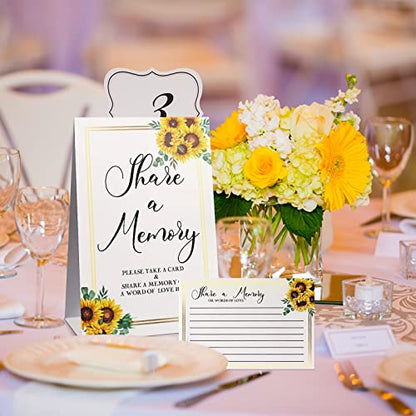 Zonon 50 Pcs Sunflower Share a Memory Cards Sign Place Seating Place Cards | Memorial Cards for Celebration of Life, Funeral, Bridal Shower, Sunflower Wedding Decoration, Birthday Anniversary