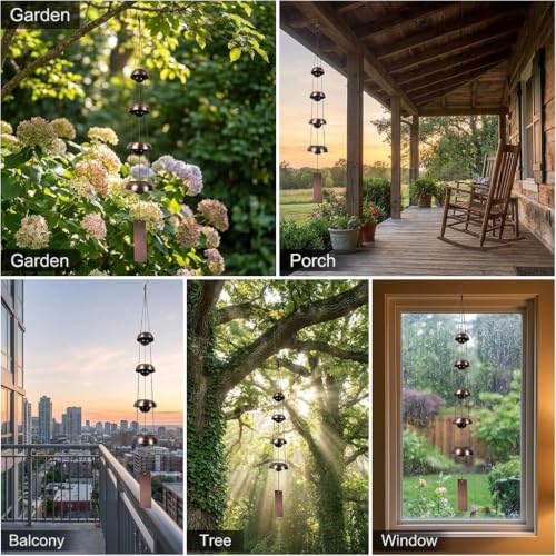 Copper Wind Chime – 5 Temple Bells, Musically Tuned Feng Shui Chime for Home/Outdoor
