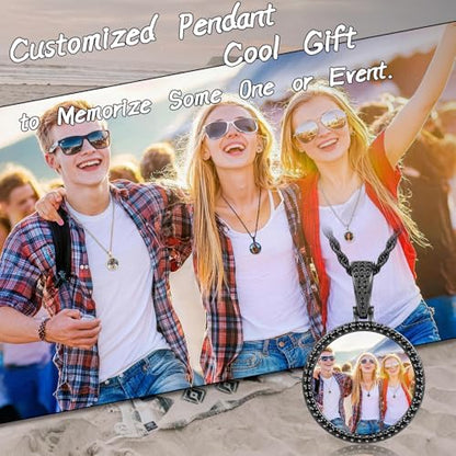 YIMERAIRE Customized Picture Necklace Personalized Circle Chain - color: 00171 Black Circle Pendant+Rope Chain