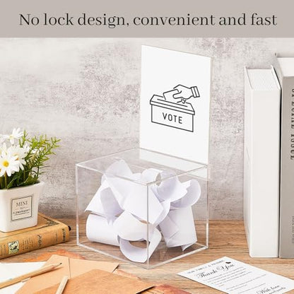 Bucherry 3 Pcs Acrylic Donation Box with Slot, 6 x 5 x 5 Inches Clear Ballot Suggestion Raffle Ticket Box with Sign for Fundraising, Raffle, Collecting, Donating, Voting - color: Clear
