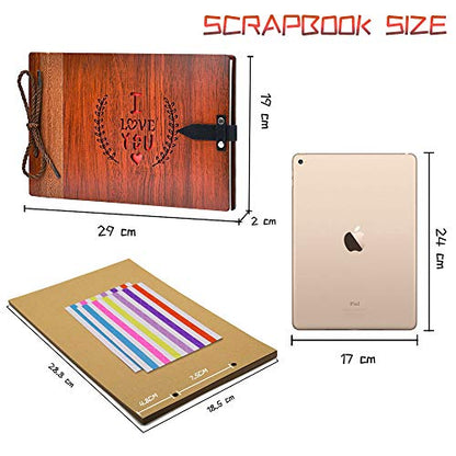 ZEEYUAN Wooden Photo Album Scrapbook DIY Photo Book Wedding Guest-Book 80 Pages Travel Memory Book Birthday Anniversary Valentine's Gift for Mother Father (I Love You) - color: I Love You
