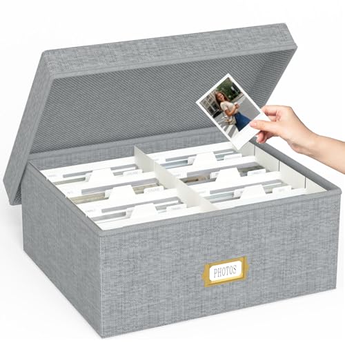 Decorative Photo Storage Box, Linen Photo Box Holds 1700 4x6 Pictures Grey - color: Grey, size: 4x6 (1 Pack)