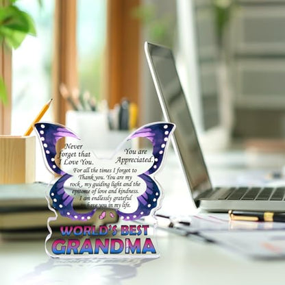 Grandma Birthday Gifts, Grandmother Gifts from Granddaughter Grandson, Unique Gift Ideas for First Time New Grandma Nana Gigi, Butterfly Acrylic Decorative Signs Plaques - style: Grandma