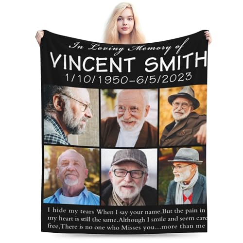 D-Story Personalized Memorial Blanket in Loving Memory of Mom Dad Father Mother Grandma Grandpa Nana Custom Blanket with Photo Name Memory Sympathy Remembrance Gift for Loss of Loved One - color: Design 23