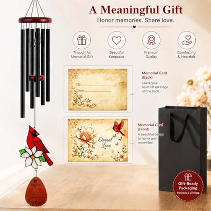 Cardinal Memorial Wind Chimes for Loss of Loved One, Lasting Sympathy Gift for Loss of Mother/Dad/Husband, Rustproof Aluminum for Outside Patio Porch Garden Decor