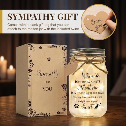 Jar Night Light, Glass Lamp, 5x3 Inch, Memorial Gift Pet Memorial - color: Pet Memorial