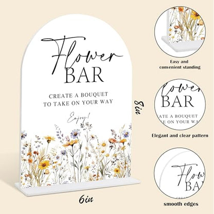 Wedding Signs for Ceremony and Reception, Boho Floral Acrylic Flower Bar Sign, Wedding Signage with Stand, Bridal Shower Table Centerpieces, Flower Bar Supplies for Engagement Reception Events, 22 - color: Flower Bar Sign, 22