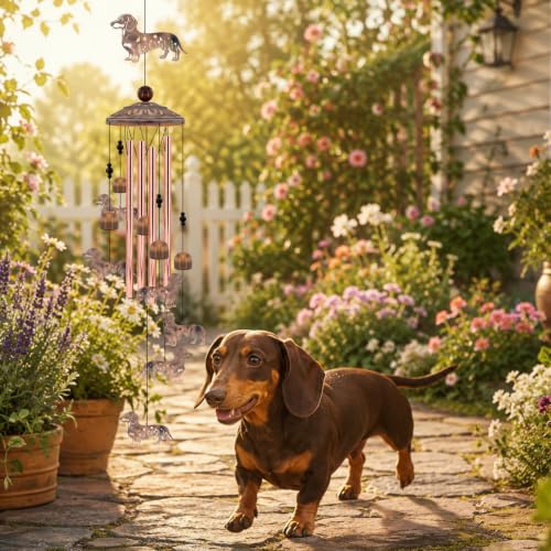 Dachshund Wind Chimes for Outside Dog Wind Chimes Wind Chimes Outdoors | Dachshund Wind Chime Dog Gifts for Women Mom Dog Lovers Memorial Birthday Gift Garden Patio Porch Yard Home - size: 35''-Dachshund