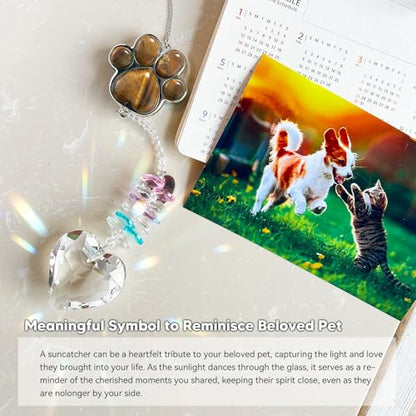 Dog Memorial Gifts, Pet Memorial Suncatcher, Loss of Dog Sympathy Gift - color: Gold Tiger Eye
