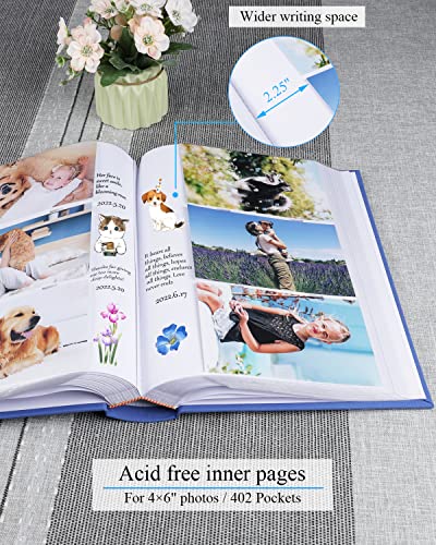 1DOT2 Photo Album for 4x6 Pictures with Writing Space, Blue | Holds 402 Photos,Linen Cover with Front Window, Acid-free Inner Pages, Ideal for Marriage Children Travel Family - color: Blue