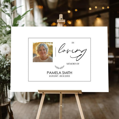 Horizontal "In Loving Memory" Memorial Sign with Script Design - Custom Funeral Remembrance Board|Optional Guest Book Signature Display - color: Design 5