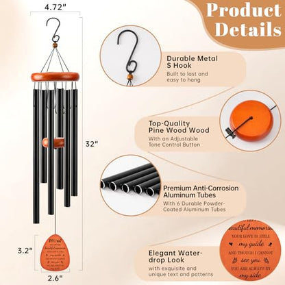 Memorial Gifts for Loss of Mom, 32" Memorial Wind Chimes for Loss of Mother, Sympathy/Bereavement/Remembrance Gifts for Loss of Mother - size: 32" Black Mom