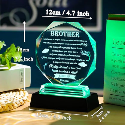 Gifts for Brother with Colorful Base Brother Gifts from Sister Crystal Brother Plaque Keepsakes for Adult, Birthday, Fathers Day, Christmas, Valentine Day - style: 12BJ Brother+ Light Base
