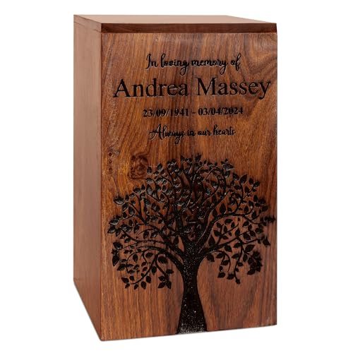 Personalized Wooden Cremation Urns for Human Ashes,Tree of Life Design, Memorial Urn for Adult Male, Female, Pet, Dog, Cat, Burial Urn for Ash, Custom Size Selection from XS to XXL (12 lbs to 250 lbs)