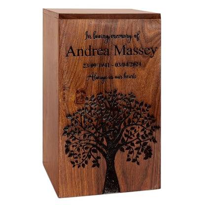 Personalized Wooden Cremation Urns for Human Ashes,Tree of Life Design, Memorial Urn for Adult Male, Female, Pet, Dog, Cat, Burial Urn for Ash, Custom Size Selection from XS to XXL (12 lbs to 250 lbs)