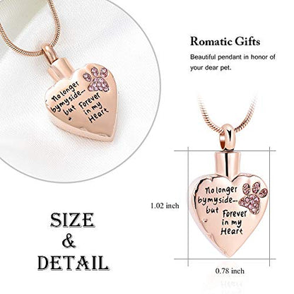 memorial jewelry No Longer by My Side,But Forever in My Heart Carved Locket Cremation Urn Necklace for Pet Dog Cats - color: RoseGold-Pink