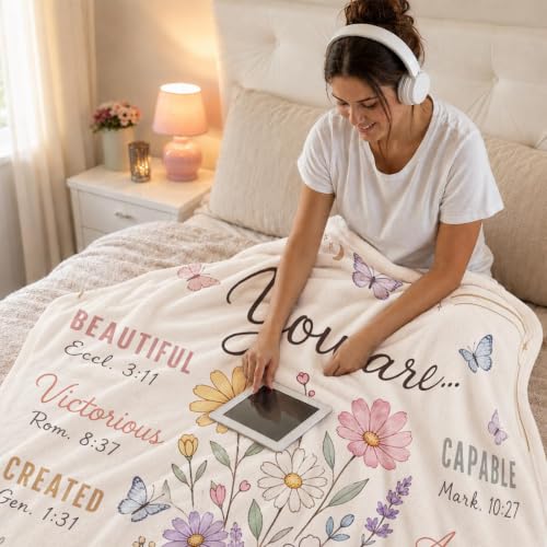 Christian Inspirational Blanket, 50×60in Soft Faith Flannel Blanket | "You Are..." with Floral Bible Verse Design Encouraging Message, Gift for Women, Mom, Daughter, Birthday & Christmas - color: Christian Blanket-02