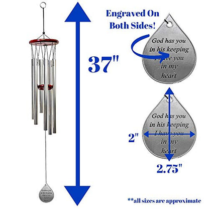 Memorial Wind Chimes Sympathy Gift – “God Has You in His Keeping I Have You in My Heart” – Engraved Teardrop Charm – Wooden Top Chime – Bereavement Gift for Loss – 37" Outdoor-Indoor