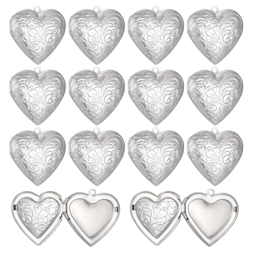 24Pcs Heart Photo Frame Charm 2 Styles Flat Round Stainless Steel Photo Locket Pendants Blank Memory Locket Picture Charms for Necklace Jewelry Making DIY Craft Women Gift - size: 29x29x7mm