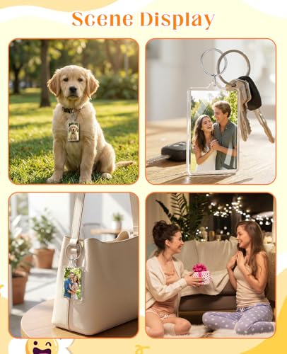 20 PCS Acrylic Photo Frame Keychain Holder, 2 X 3 Inch Pictures Insert Blank Keyring Clear Picture Holders for DIY