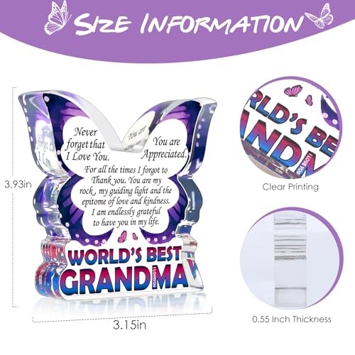 Grandma Birthday Gifts, Grandmother Gifts from Granddaughter Grandson, Unique Gift Ideas for First Time New Grandma Nana Gigi, Butterfly Acrylic Decorative Signs Plaques - style: Grandma