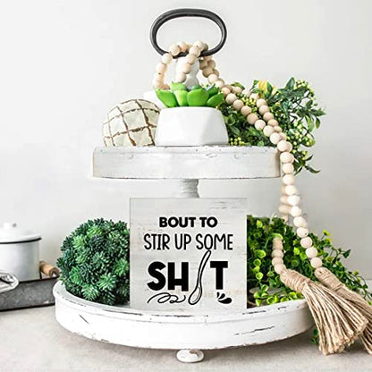 Rustic Bout to Stir up Wood Box Sign Funny Kitchen Wooden Box Sign - color: Natural Wood
