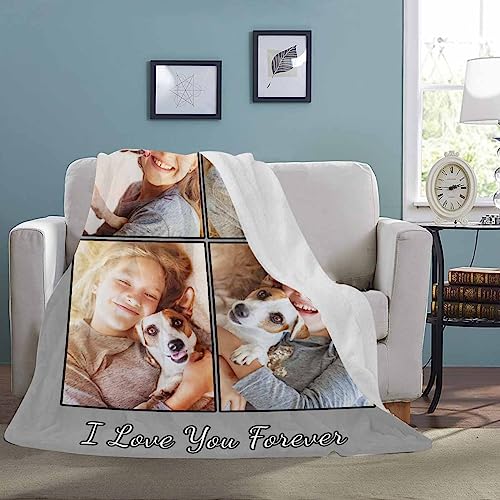 Custom Best Friend Blanket with Photo Collage I Love You Forever 4 Photos Personalized Friendship Blankets for BFF Sister Friends, Teen Girls Besties on Birthday Christmas - color: 4 Photo Collage