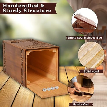 Wooden Urn for Ashes Adult Male Female,Decorative Burial Funeral Memorial Urn, Burial Casket Keepsake with Velvet Bag (Brown, 10, Deer)