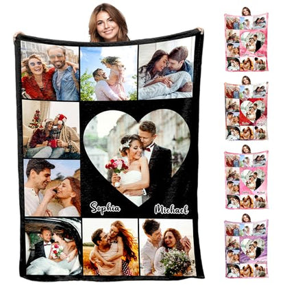InterestPrint Ship Next DayCustom Couple Blanket with Photo Collage Couple Photo Personalized Photo Blankets for Husband Wife Boyfriend Girlfriend on Valentine's Day Birthday Christmas - color: Couple-color 02