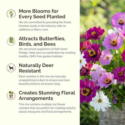 Eden Brothers Purple Rain Flower Mixed Seeds for Planting, 1/4 lb, 120,000+ Seeds with Zinnia Purple Prince & Violet Queen, Cosmos, Attracts Pollinators, Plant in Spring, Zones 3, 4, 5, 6, 7, 8, 9, 10 - size: 1/4 Pound, style: Purple Rain