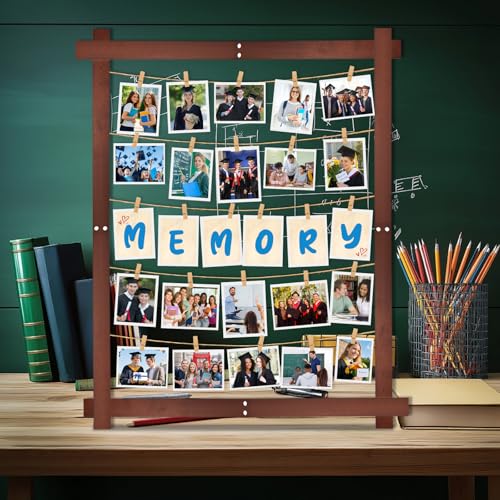 1 Pack 32x24Inch Photo Display Board for Wedding 2026 Graduation Decor Collage Wooden Picture Frames with Clips Rustic Wall Frames for Graduation Party Hanging Photos Postcards Greeting Cards
