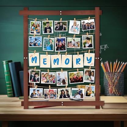 1 Pack 32x24Inch Photo Display Board for Wedding 2026 Graduation Decor Collage Wooden Picture Frames with Clips Rustic Wall Frames for Graduation Party Hanging Photos Postcards Greeting Cards