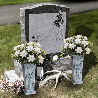 Cemetery Vases, Grave Memorial Vase with Spike, Resin Angel Flowers Holder for Cemetery, Headstone, Grave, Garden, Lawn, Yard Decorations (1Pc, Grey), Flower is not Included.