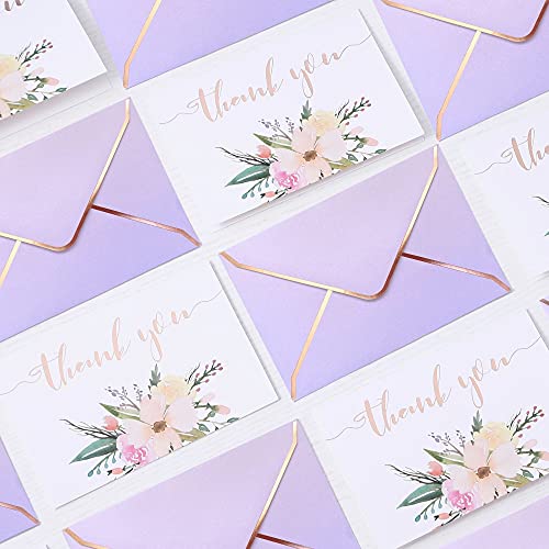 Winoo Design Heavy Duty Thank You Cards with Envelopes - 36 PK - Gold Thank You Notes 4x6 Inches Baby Shower Cards Wedding Small Business Graduation Funeral Bridal Shower (Violet) - style: Violet