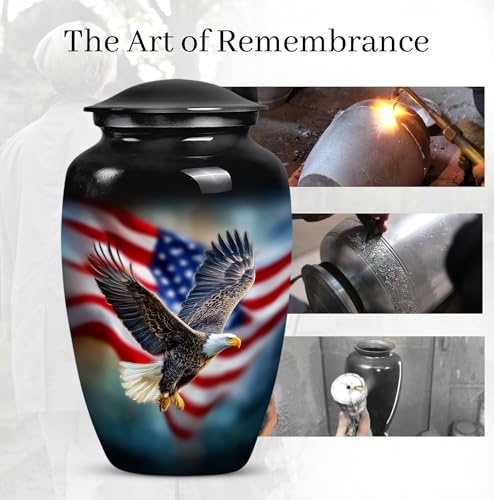 American Flag with Eagle Urn for Ashes Women -Patriotic Cremation Urns Men | Large Black Military Urns for Human Ashes Adult Man - Veteran Funeral Urn for 10 Inch and 200lbs - color: Patriotic Flying Eagle With American Flag