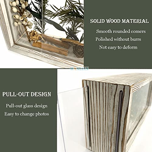 Shadow Photo Frame,Wooden Double-Sided High-Definition Plexiglass Storage Box, DIY Display Box, Suitable for Dried Flowers, Specimens, Handicrafts, Baby Souvenirs and Photos (Rustic White) - color: Rustic White