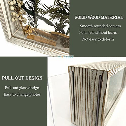 Shadow Photo Frame,Wooden Double-Sided High-Definition Plexiglass Storage Box, DIY Display Box, Suitable for Dried Flowers, Specimens, Handicrafts, Baby Souvenirs and Photos (Rustic White) - color: Rustic White