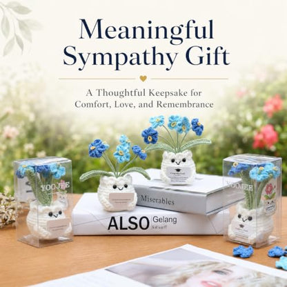 Handmade Crochet Forget Me Not Flower Pot Sympathy Gifts for Loss - color: E-sympathy-blue