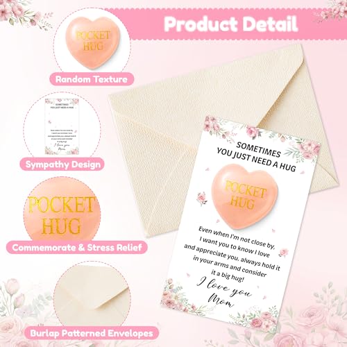 EYxsaxenk Pocket Hug Mother Appreciation Gift - Mini Heart Shaped Pink Crystal Natural Stone Keepsake with Greeting Card Envelope Stress Relief for Women Mother's day Mom Birthday Gift Party Favor - color: Pink