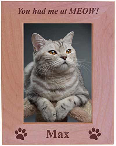 You had me at MEOW! - Custom Engraved Wood Picture Frame - Add your cats name (5x7 Vertical) - size: 5x7 Vertical