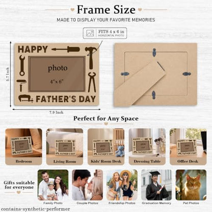 Happy Father’s Day Picture Frame for 4 x 6 Photo, Rustic Wooden Tabletop Keepsake with Tool Theme Design, Heartwarming Gift for Handyman Dad, Mechanic, Carpenter or Builder - color: Father11