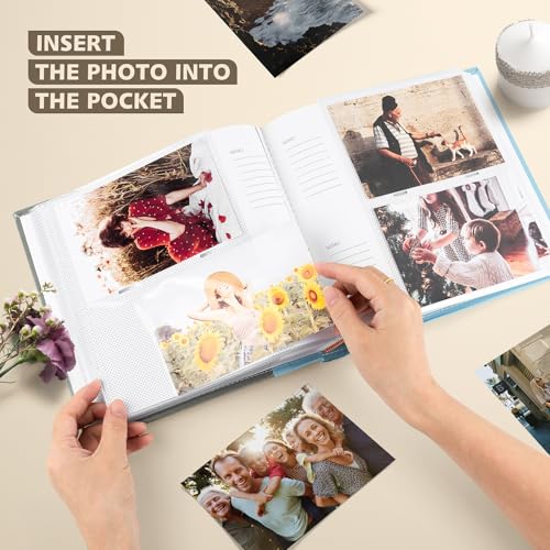 Photo Album Hold 200 4x6 Photos with Memo Writing Space (Grey&Light Blue) - color: Grey & Light Blue
