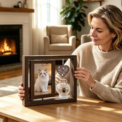 Abooxiu Dog Memorial Gifts for Loss of Pet, Picture Frame with Glass Small Keepsake Urn Pet Urns for Ashes, Double-Sided Rotating 4x6 Photo Frame, Dog & Cat Sympathy Gift, Pet Loss Remembrance Decor