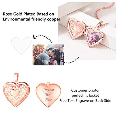 U7 Women Locket Necklace, Heart Photo Lockets Hold Picture, Gift Box Packed | Gold/Silver/Rose Locket Charm, Custom Picture and Engravement Heart Pendant, 20" Chain, Personalized Gift for Mom Wife Friend - color: 01# Rose Gold Heart