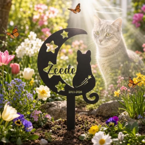 Cat Memorial Gifts, Personalized Cat Grave Marker with Butterfly Design, Outdoor Pet Grave Markers Cat, Waterproof Garden Decoration for Cat Loss Remembrance - color: Cat 8