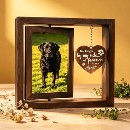 Dog Memorial Gifts for Loss of Pet, No Longer by Our Side but Forever in Our Hearts Photo Frame, Bereavement Keepsake for Loss of Dog, Cat, or Beloved Pet, Rainbow Bridge Remembrance Gift