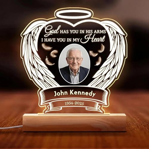 Personalized LED Picture Frame Memorial Gifts for Loss of Loved One, Sympathy for Dad Mom Husband Sister Friend, Funeral Mourning Ideas with Custom Photo Memory (Angel-Heart) - color: Angel-Heart