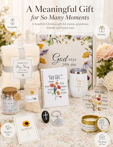 Defresit 10Pcs Christian Gifts for Women, Religious Gifts for Women | Gift Baskets with Tumbler, Bible Verse Jar and Blanket, for Mom, Grandma, Friends, Birthday, Well Soon, Christmas - color: White